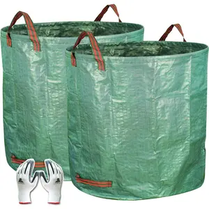 2-Pack 132 Gallon Yard Waste Bags, Reusable Heavy Duty Collapsible Garden Leaf Bags with Plastic Ring, Stand-Up Yard Waste Bin for Leaves, Lawn Debris & Grass Clippings