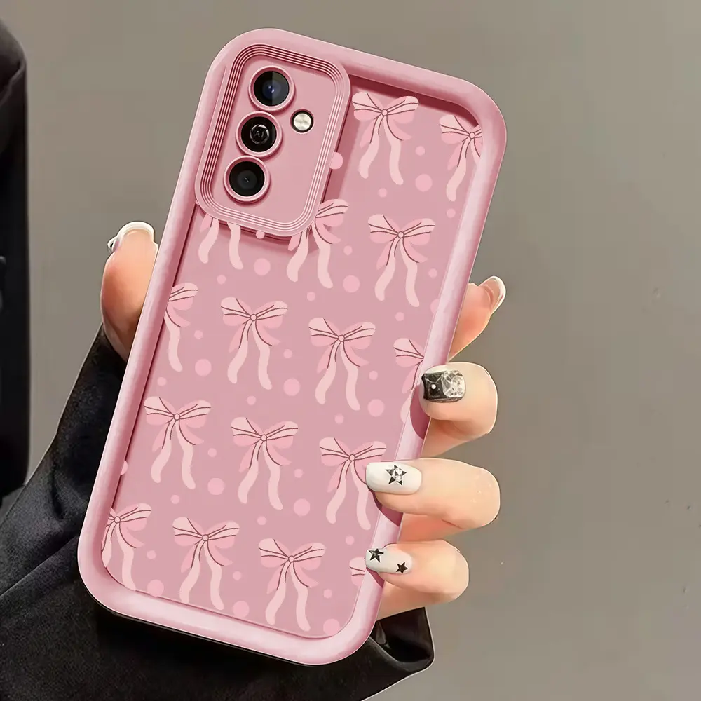 Pink Ribbon Bow 2D Printed Soft Silicone TPU Smartphone Cover - Protective, Shockproof, Full Camera Lens Protection, Raised Edges, for Samsung Galaxy S26 S24+ S25 S23 S22 S21 Ultra FE A54 A53 A52 A36 A35 A34 A33 A17 A16 A15 A14 A13, Gift Accessory