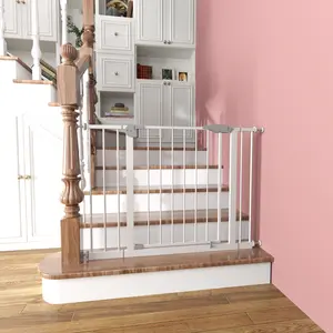 29.5-45.3" Wide Baby Gate for Stairs, Dog Gate Indoor for Doorways, No Drilling Pressure Mounted Pet Gates for Kids, Easy Walk Through Safety Gate, White Playpen Nursery
