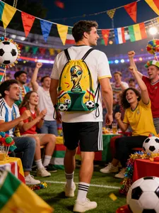 Football World Cup Drawstring Bag, Ultimate Fan Gear for Match Parties, Durable Fabric, Vibrant Trophy Print, Perfect for Game Day