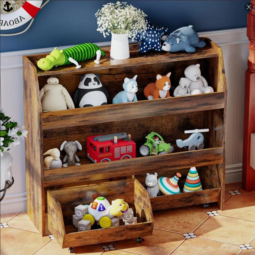 【TreasureFinds】COZPAW Wood Children's Toy Storage Cabinet Furniture - 2-Tier/3-Tier Shelf, Multifunctional Rolling Tower with Wheels, Above 25 kg, Keeps Children's Rooms Neat