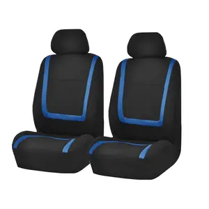 FH GROUP Car Seat Covers - Unique Flat Cloth Front Set, Blue, Heated Seats Compatible, Removable Heads, Easy Install, Foam Padded, Car Seat Protector, Hook Loops