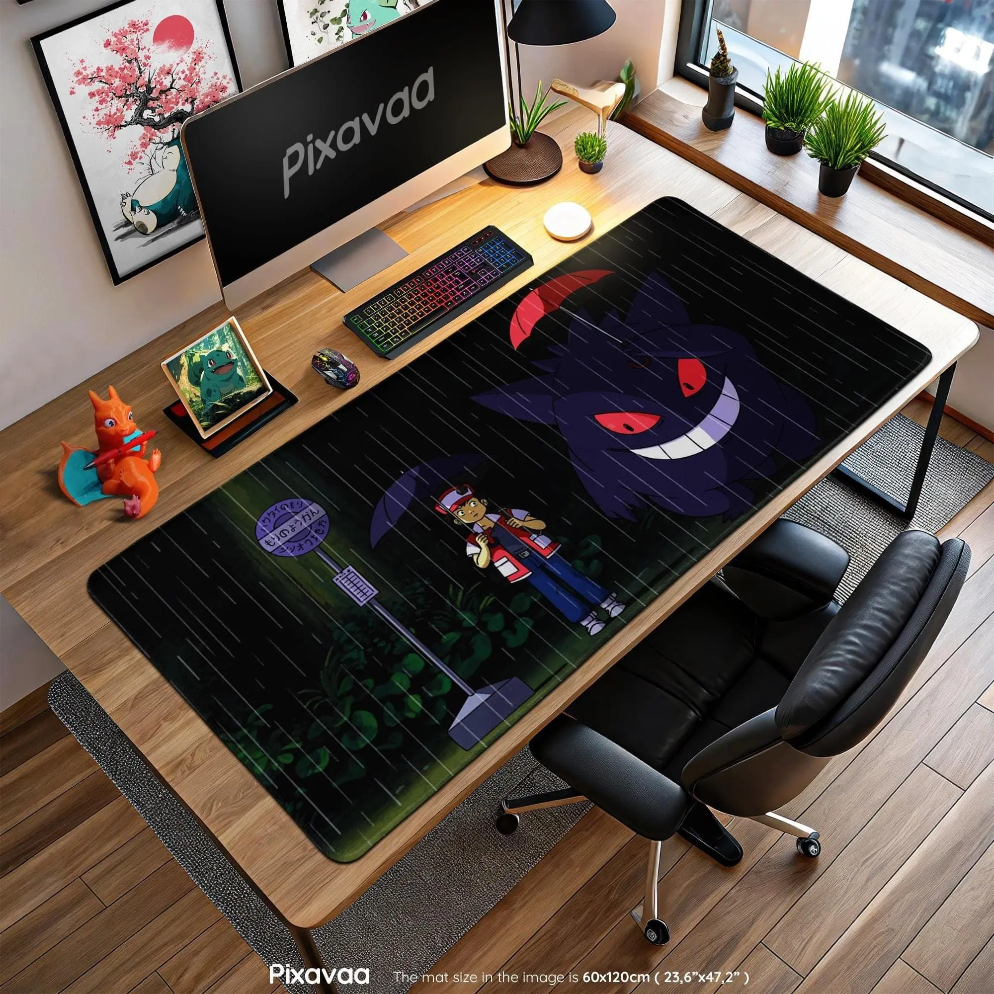 Gengar in the Rain Mouse Pad - Pokemon Ghost Vibe Desk Mat, Red Trainer Scene, Gaming Setup Decor, Anime Fan Gift