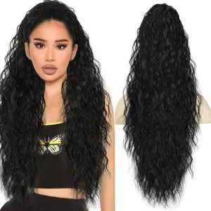 Ponytail Extension Claw 26" Curly Pony Tail Clip on Hair Extensions Fluffy Natural Looking Synthetic Hairpieces for Women Black