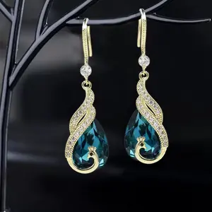 LisiZen Blue Peacock Phoenix Dance Earrings with Micro-Inlaid Zircon, Gold-Plated Long Earrings, Elegant Light Luxury Ear Hooks for Women DZEH5189