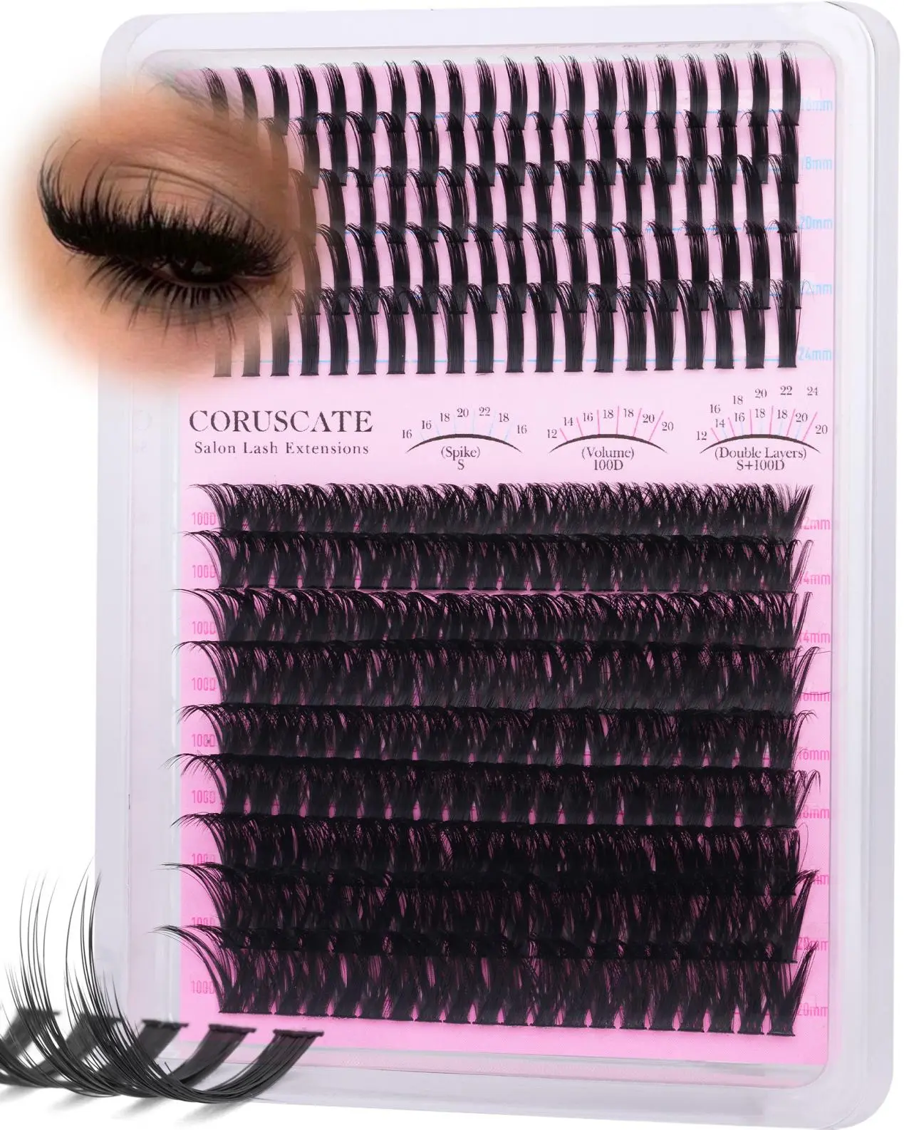 CORUSCATE Lash Clusters with Spikes Cluster Eyelash Extensions 100D Lash Extension Spike Lashes Long