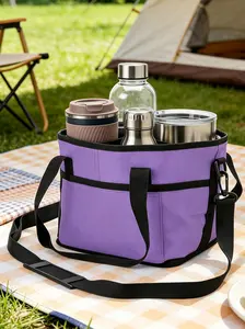 Family-sized four-compartment beverage bag, multi-purpose storage bag for cups and coffee mugs, specialized insulated beverage tote bag, suitable for car travel, reusable multi-cup portable carrier, Reusable Cooler Bag, black and purple