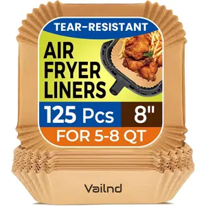 Air Fryer Paper Liners, 125Pcs Parchment Paper, Air Fryer Liners Disposable for Microwave, Non-Stick Air Fryer Liner Square Free of Bleach (8IN)