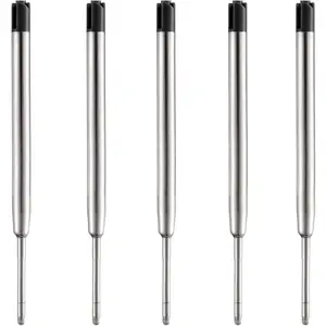 Pen Refills, Black Ink Refill Pack of 5, Replaceable Ballpoint Pen Refills, Medium Point Metal Refill (Black)
