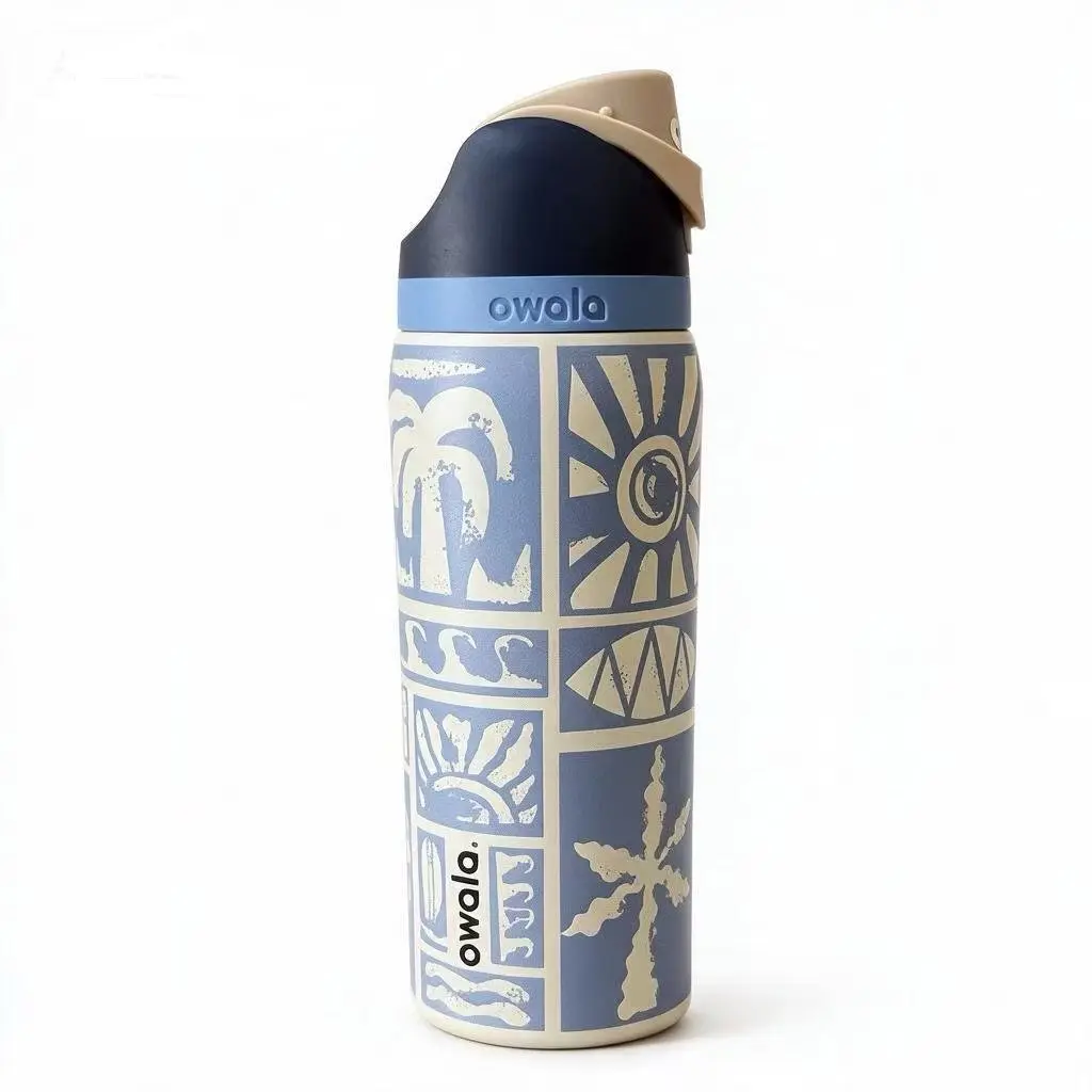 Owala 32oz Coastal Bohemian FreeSip Sway Water Bottle, Vintage Beachy Stainless Steel Insulated Bottle with Built-In Straw, Leakproof Travel Drinkware for Women & Girls