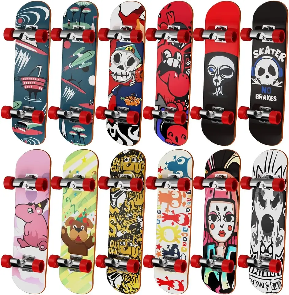 12-Pcs Fingerboard Set, Multicolor Non-Riding Skateboarding Toy with Detachable Wheels, Creative Outlet Gift for All Age Group, 12Pcs
