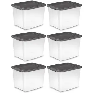 Sterilite ShelfTotes 50 Quart Clear Latched Plastic Storage Container, (6 Pack) Boxes Organiser
