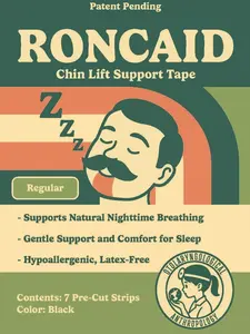 Roncaid Chin Lift Support Tape for Sleep - Black - 7 Pre-Cut Strips