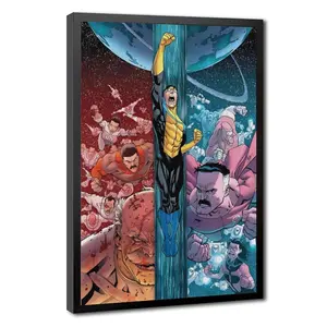 Invincible Viltrumite War Epic Battle Canvas Wall Art | Mark Grayson & Omni-Man Cosmic Clash Comic Poster | Perfect for Gaming Room, Geek Cave & Boys Bedroom | Black Frame / Canvas Wrap / Unframed