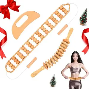 Wooden Massage Relief Roller 3-Piece Set - Relieve Muscle Soreness & Relax Body - Wood Therapy Tools for Back, Neck & Full Body