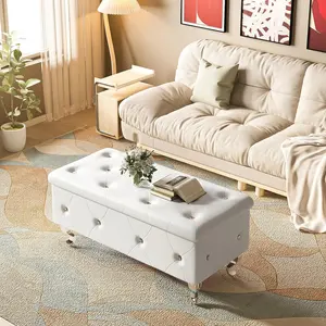 DKLGG Upholstered Storage Ottoman Bench with Tufted Design, PU Leather End for Bedroom, Living Room, and Entryway Accent Furniture Practical Sturdy