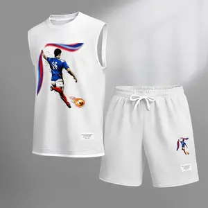 Men’s Trendy Summer Set – Sleeveless Athletic Top & Shorts, Skull Soccer World Cup Design with Canada Flags, Casual Street & Gym Outfit, Perfect Summer Activewear