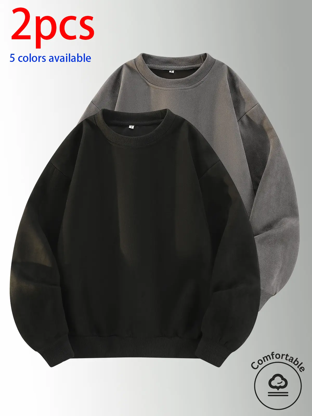 2-pack: men’s crewneck sweatshirt, men’s pullover sweatshirt.Loose, comfortable fit; available in multiple colors. Suitable for home wear, casual everyday wear, outdoor sports, campus activities, work, and commuting. Ideal for daily replacements, couples’
