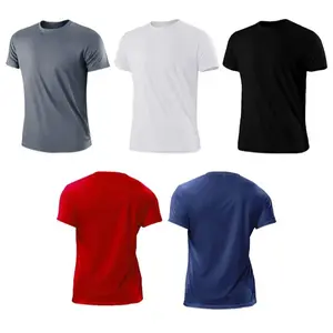 5-Pack Men's Solid Color T-Shirts - Comfort Fit Round Neck Tops, Breathable Moisture-Wicking Fabric, Perfect for Indoor & Outdoor Street Style, All-Season Wear