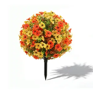 Artificial Flowers Topiary Ball Bush with Colorful Violet for Outdoor 24" Fake Trees Plants with Ground Spike,UV Resistant Faux Shrubs for Indoor, Garden, Porch, Patio,Home Decor Orange