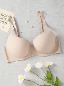 Plus Size Solid Underwire High Support Underwire Simple Bra Lift Backless Full Coverage Push Up Adjustable Straps Black for Daily Wear