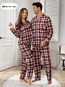 Couple Matching Sleepwear Long Sleeve Casual Soft Two-Piece Pajama Set, Unisex Spring & Fall Home Wear, Comfortable Loungewear for Men and Women