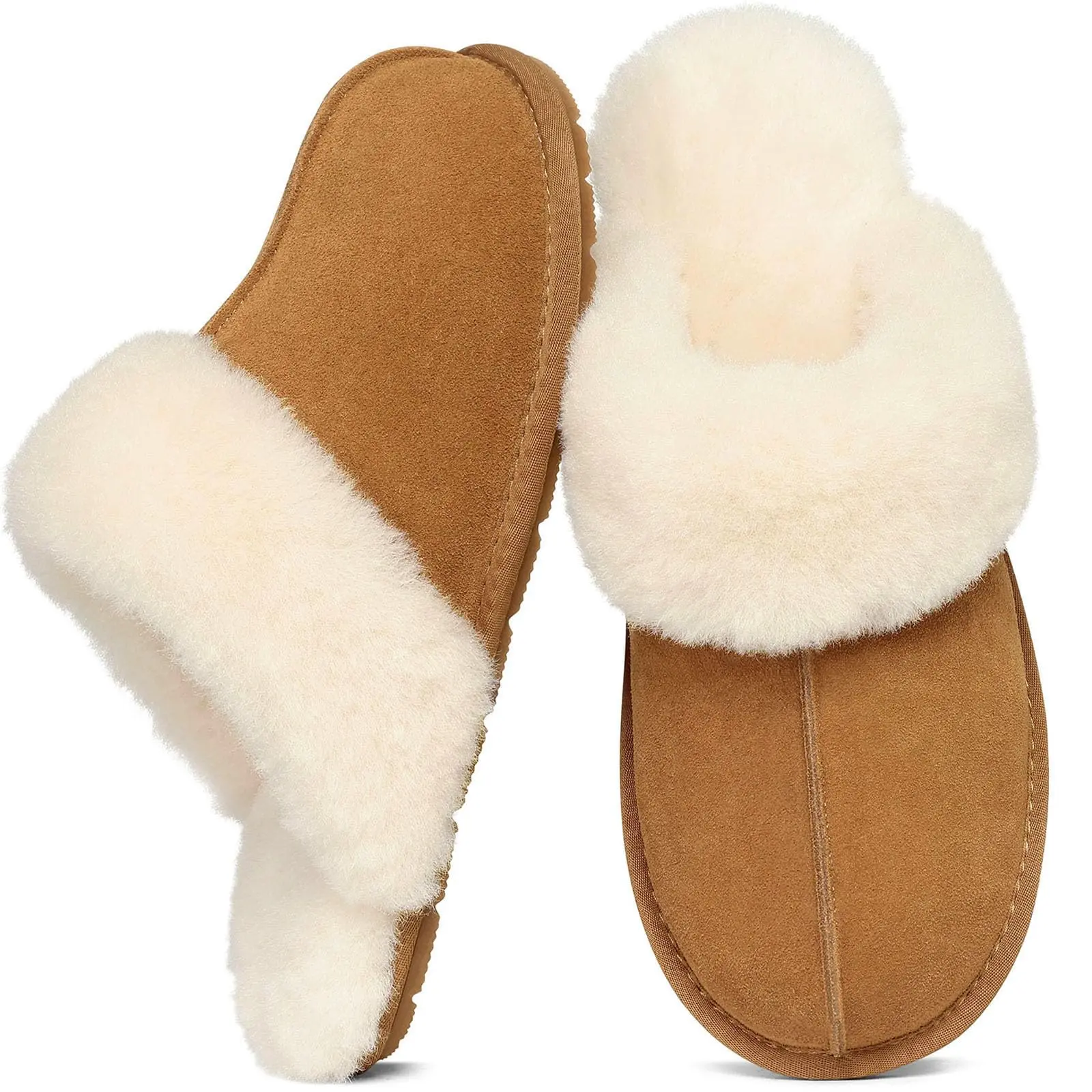 【Back To School】KIDMI 100% Genuine Suede Slippers for Women Fuzzy Warm Scuff House Shoes | Comfy Memory foam heel, Ultra-soft Fleece Lining, Stylish Slip on Bedroom slippers Indoor Outdoor