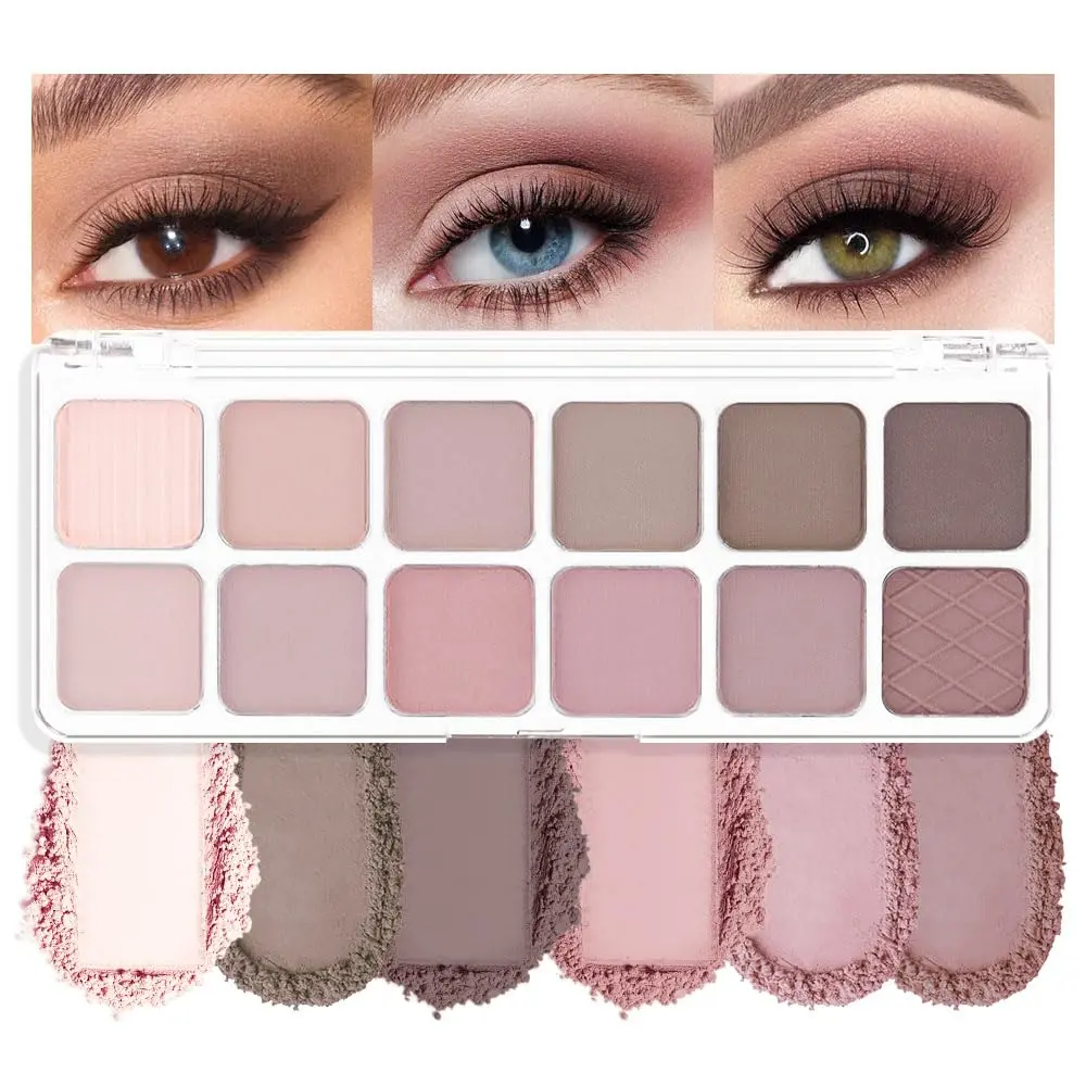 12-Color Eyeshadow Powder Palette, Highly Pigmented & Long-Lasting with Pink, Purple & Nude Hues for Day to Night Smokey Eye Looks, Seamless Blending, Luminous Finish, Long Lasting Makeup