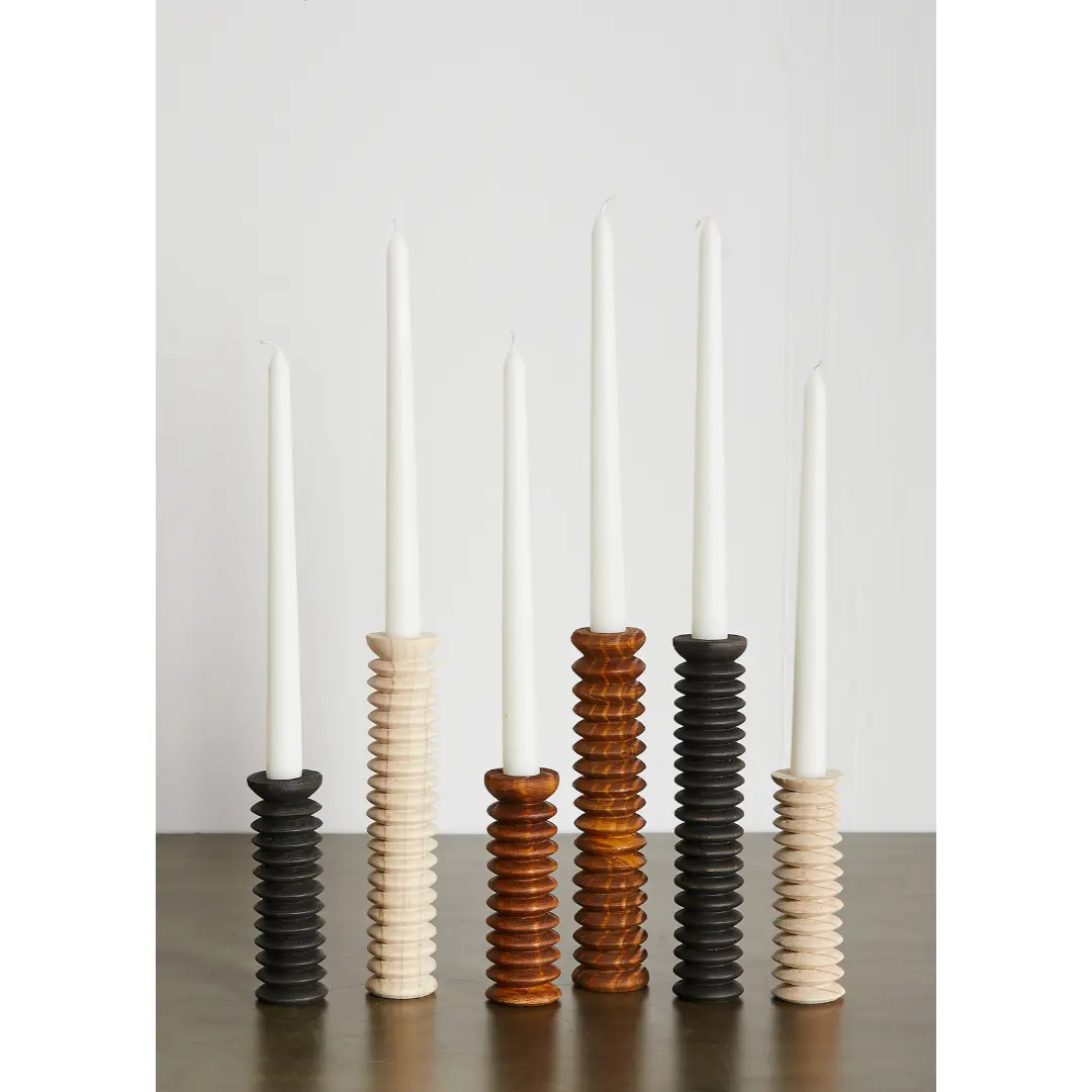 Spiral Pine Modern Wood Candle Candlestick Holder