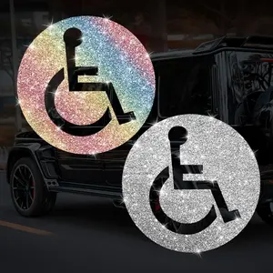 Glitter Wheelchair Disabled Round Car Sticker, Waterproof Durable Body Scratch Masking Decal for Car Truck Motorcycle Electric Bike Laptop Luggage Decoration
