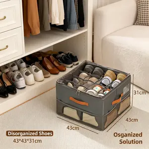 Shoe Organizer for Closet Grey Fabric Box with Clear Cover 4343-16 Grids Fits 8 Pairs Foldable Storage Bins for Boots Heels Sneakers 43cm x 43cm x 31cm Wall-Mounted Multilayer Hat Shower Shelf Set Stackable Magnetic
