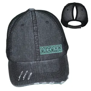 Meemaw Ponytail Hat, Custom Leather Patch Cap, Grandma Hat Personalized Trucker Hat, Custom Ponytail Cap, Meemaw Cap, Mother's Day Gift Hat