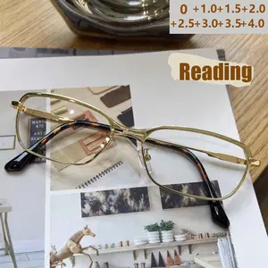 Retro Metal High-intelligence Reading Glasses For Women Anti-blue Light Plain Gold Wire Thin-rim Small Frame Reading Glasses