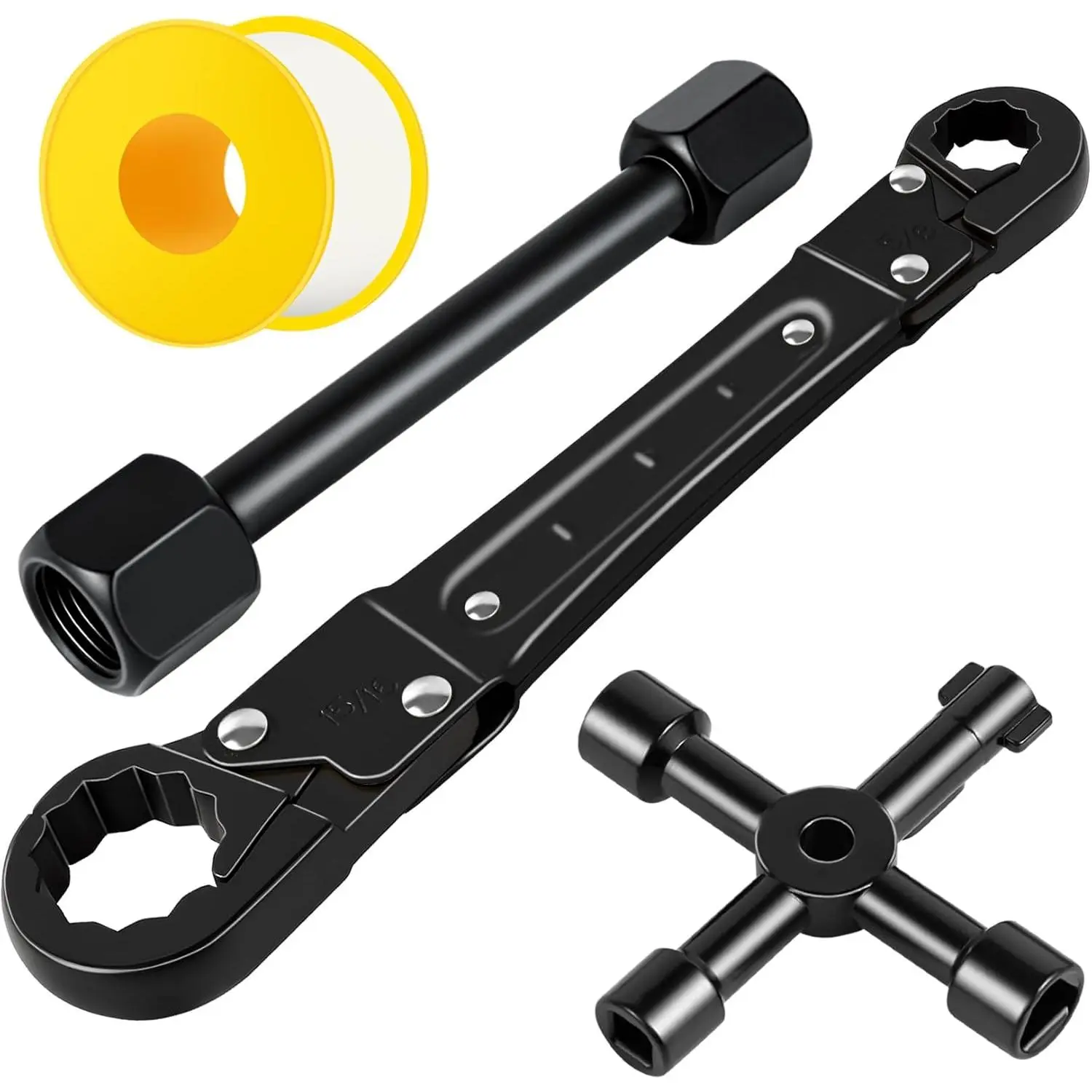Angle Stop Wrench Kit - Adjustable Wrench Set, Multifunctional Plumbing Tool, 4in1 Box Key, 4-in-1 m Box Key, 15/16" & 5/8" Sizes, Corrosion-Resistant Hand Tool for Quick Angle Stop Supply Nut Install