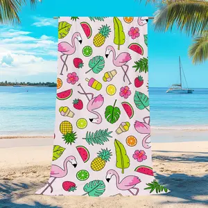 1pc Flamingo Tropical Fruit Print Beach Towel, Quick-Dry Absorbent Multifunctional Bath Towel, Ideal for Beach Pool Bathroom Outdoor Use