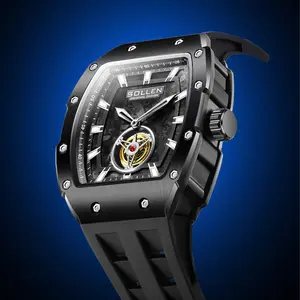 SOLLEN Men's Flywheel-Design Watch - Tonneau Case, Independent Small Seconds, Multifunction Calendar Quartz, Silicone Strap, Premium Gifts for Birthdays (BF/Husband)/Valentine's/Father's Day/Weddings - 727  fashionable luminous waterproof watch