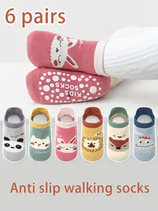 6 Pairs Children Socks Baby Walking Socks Girls Indoor Floor Anti-Slip Socks Cute Cartoon Pattern Newborn Baby Socks Boys Girls Short Socks