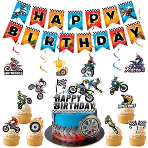 Dirt Bike Birthday Party Decorations, 20 Pcs Dirt Bike Party Supplies - Motorcycle Birthday Banner, Motocross Party Hangling Swirls & Dirt Bike Birthday Cake Topper etc Motorcycle Birthday Decorations