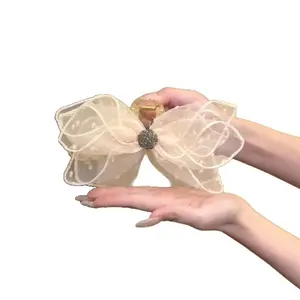 Bow Dot Print Hair Claw, Korean Style Shark Clip for Women