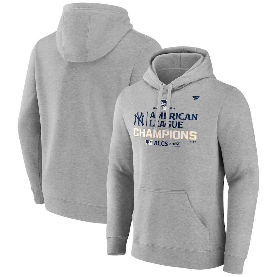 Men's New York Yankees Fanatics Heather Gray 2024 American League Champions Locker Room Pullover Hoodie Men's New York Yankees Fanatics Heather Gray 2024 American League Champions Locker Room Pullover Hoodie