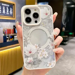 HYC For iPhone Series Fashion Flowers Floral Clear For Magsafe Magnetic Wireless Charging Case For iPhone  17 Pro Max Plus Air/16 11 12 13 14 15 Pro Max Hard Bumper Cover