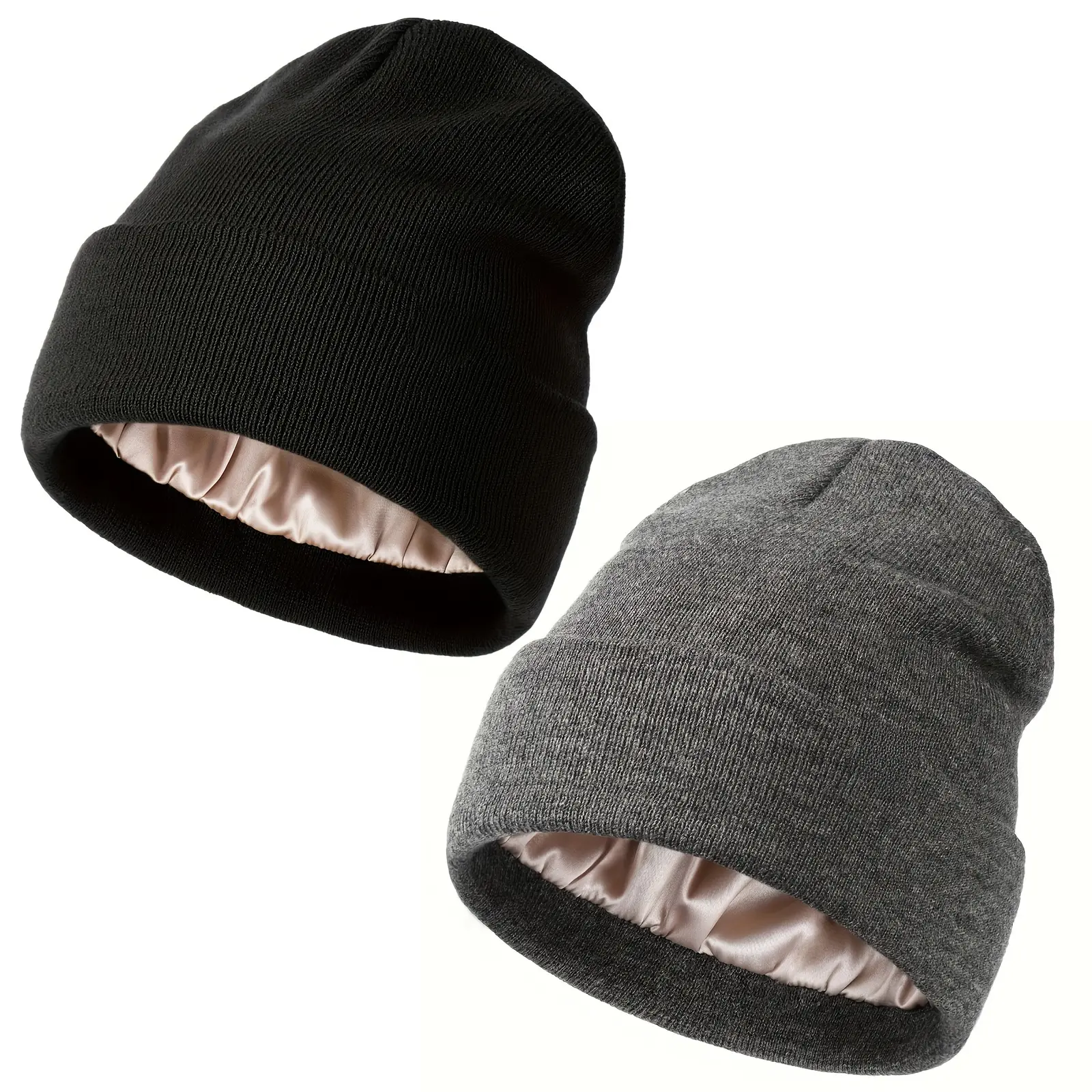 Solid Color Beanie Hat for Men & Women, Counts Casual Knit Hat for & Winter, Fashion Accessories for Cold Weather,Outfits,Freshness  Birthday Outfits satin  lined winter beanie