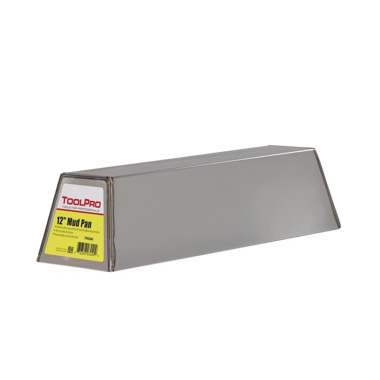 ToolPro 12-In Sealed Drywall Mud Pan, Stainless Steel Hand Tool for Construction