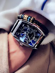 Men's Business Fashion Barrel Dial Analog Quartz Watch, with Box, Trendy Watch with Calendar Function for Party, Daily Decor, Trendy Exquisite Watch for Birthday Gift, Modern Fashionable Wristwatch