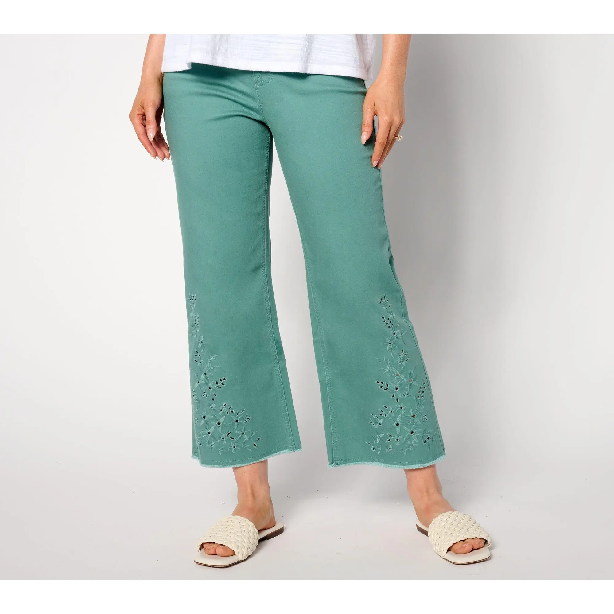 Isaac Mizrahi Live! Petite True Denim Crop Wide Leg Jeans with Eyelet