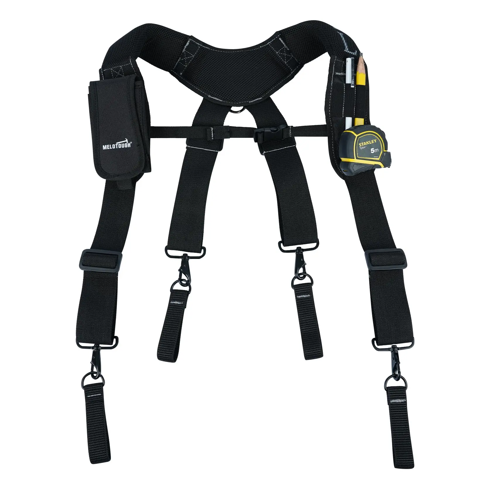 MELOTOUGH Work Belt Suspender Tool Belt Suspenders Bag Suspenders for Men Heavy Duty with Gel Shoulder Pad Detachable Phone Holder for Construction/Electrician/tool  belt Heavy-Duty Leather Heavy Duty suspender Heavy Duty multi-functional tool tool  vest