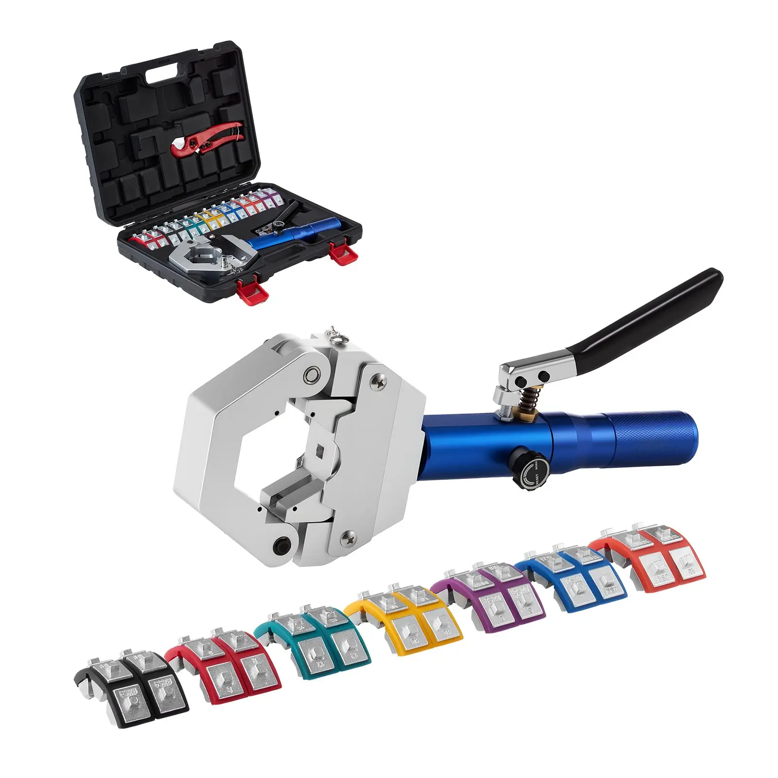 VEVOR Hydraulic Hose Crimper, Hydra-Krimp AC Hose Crimper Kit with 7 Dies Snap-On, Integral Manual Hydraulic A/C Hoses Crimping Tool for Automotive & Air Conditioning Repair - with Carrying CaseSummervibes