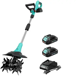 20V Cordless Garden Tiller Cultivator with 2 Batteries & Charger, 9" Width 6.6" Depth Electric Rototiller