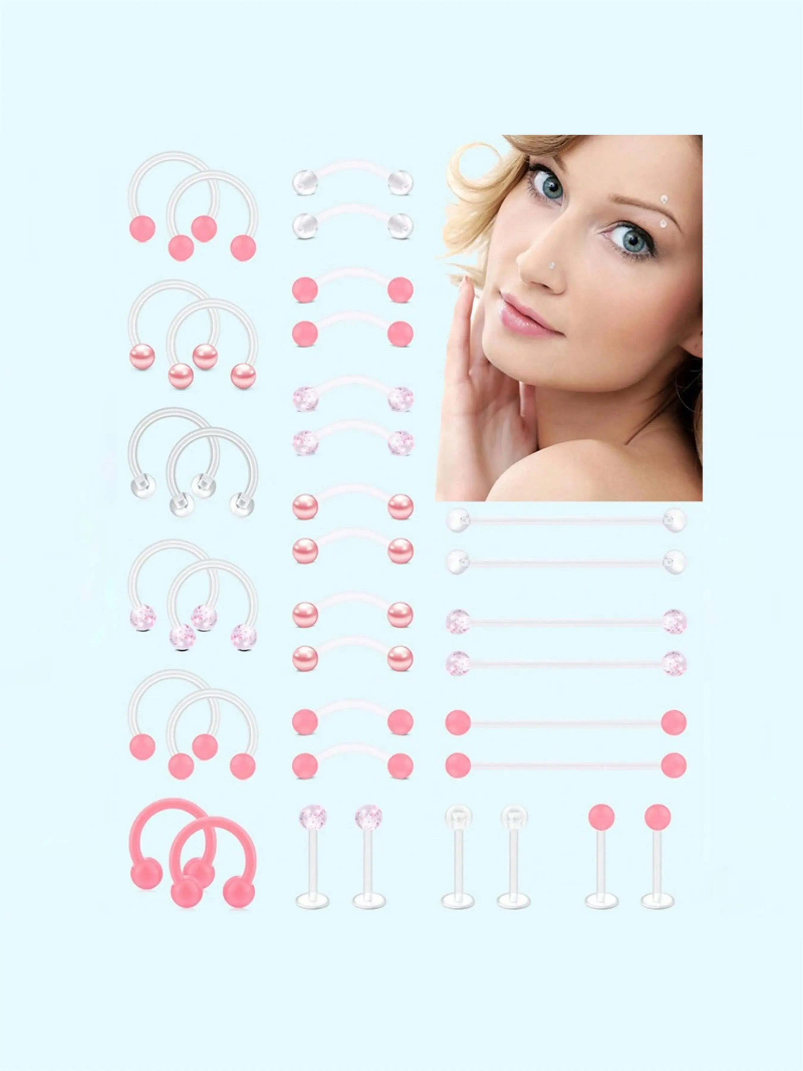 Set of 12 Clear Pink Lip Septum Rings, Septum Pierced Ring, And Piercing Jewelry, Nose Piercing Jewelry Suitable for Industrial, Eyebrow, Cartilage, Helix Piercings, Made from Plastic, Ideal for Surgery And Sports