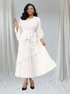 CRZ Miyaki Pleated Dress With Three Quater Sleeve B2930